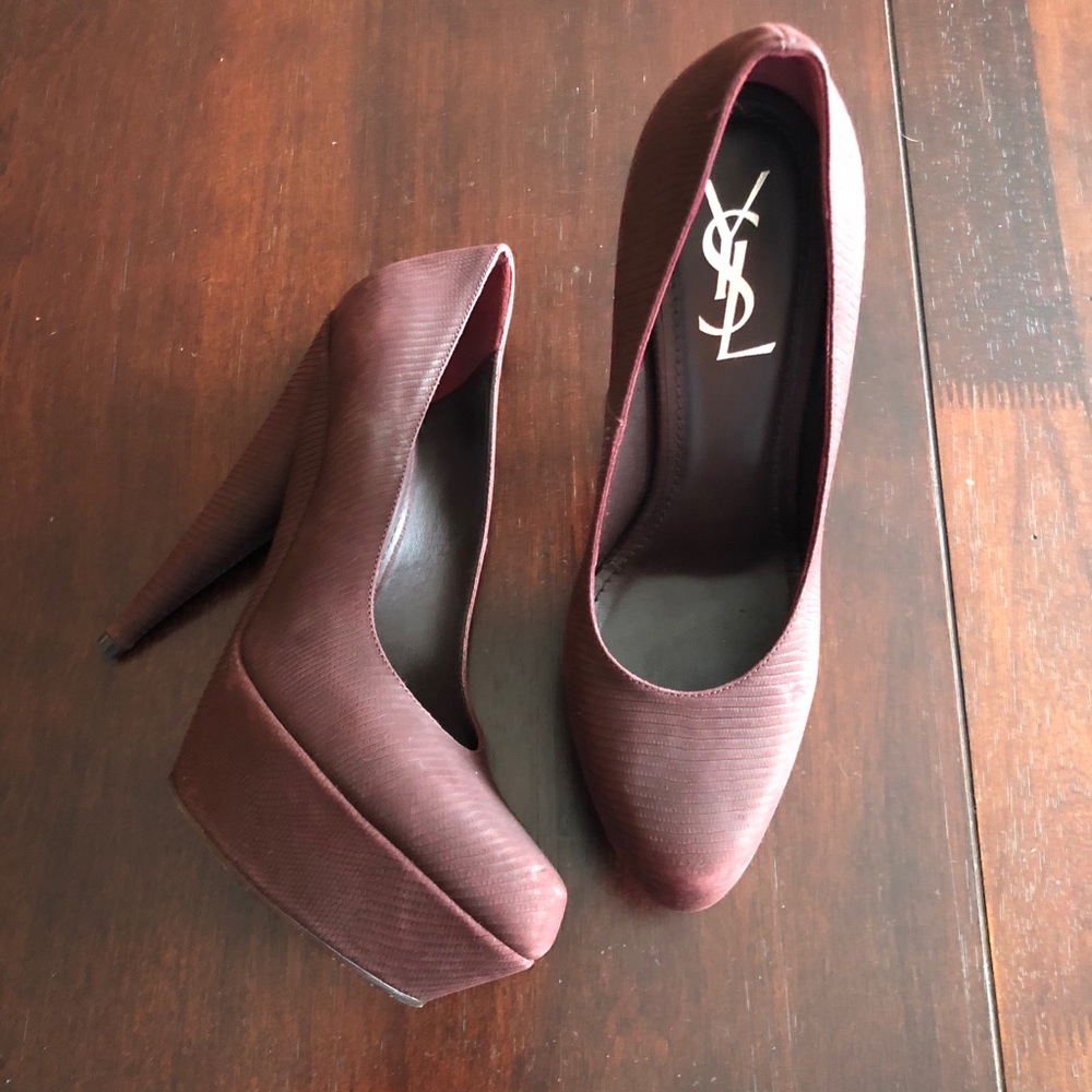 YSL Platform Heels. Exotic Reptile Emboss